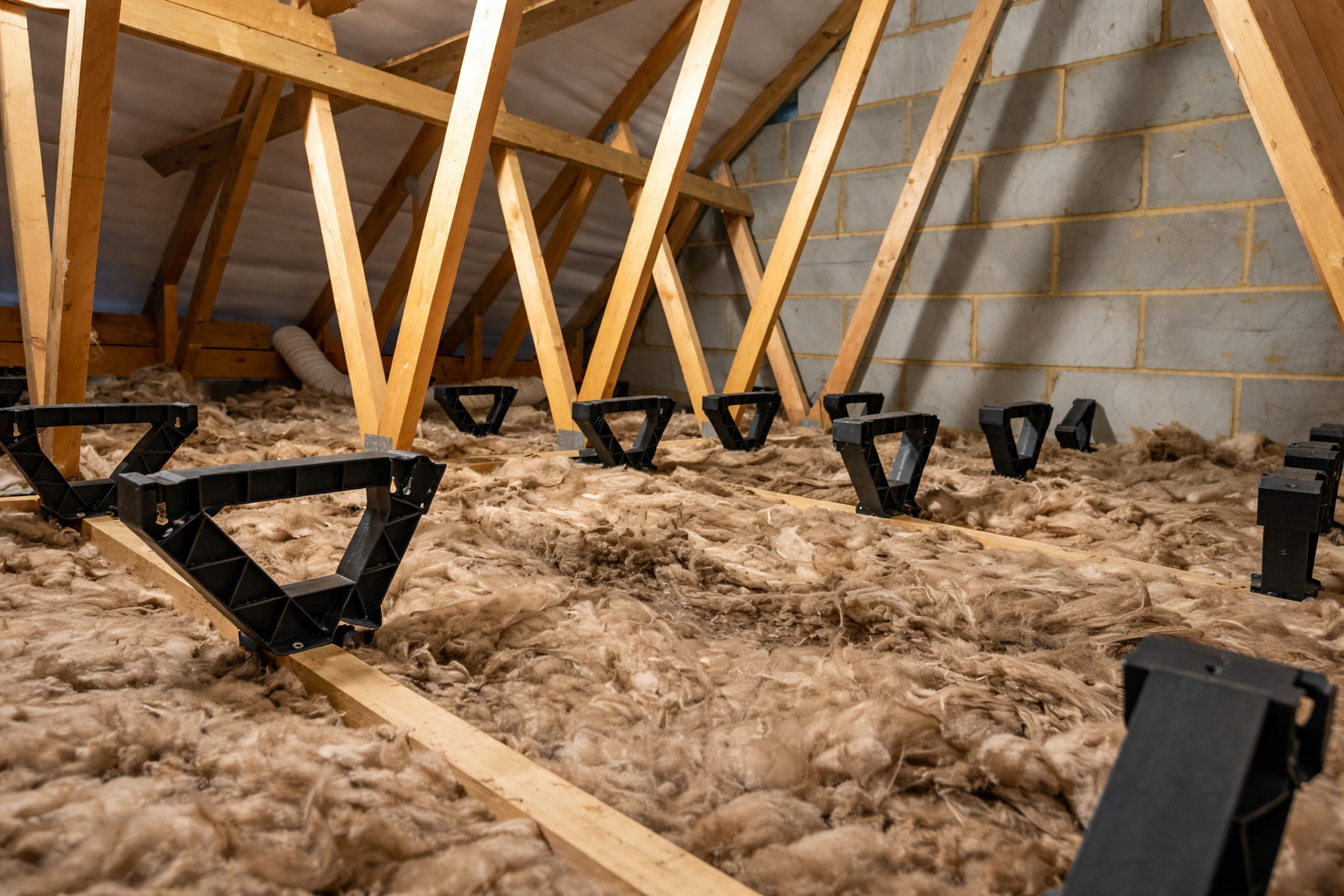 Raised loft legs installation with insulation